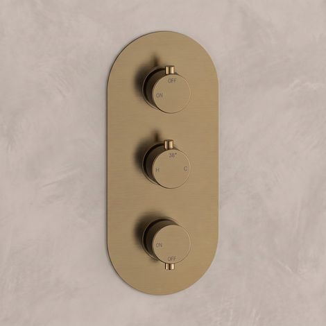 Signature Reflex Thermostatic 2 Outlet Concealed Shower Valve Triple Handle - Brushed Bronze (1/3)