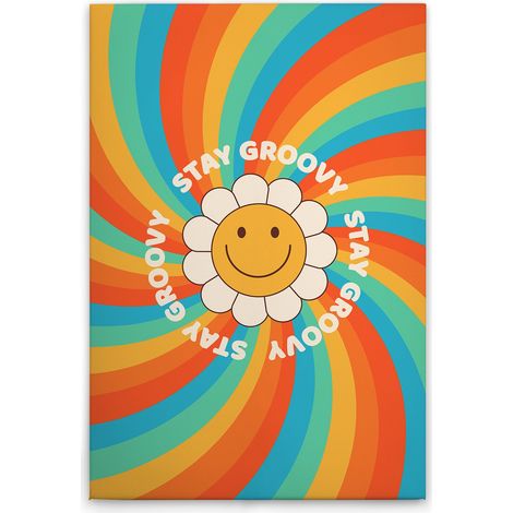 Leinwandbild Buntes Retro Bild "Stay Groovy" M1-No.51638 - Kunstdruck auf Leinwand in Bunt Gelb - Wandbild 30 x 45 cm