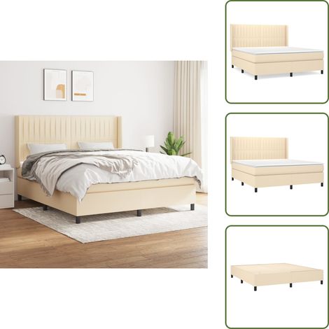 Sommier à lattes de lit avec matelas Crème 160x200 cm Tissu - Lit Plateforme - Lit Double - Matelas Ressorts Ensachés - Literie - Chambre À Coucher (1/5)