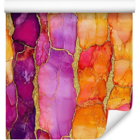 Carta da parati color oro inchiostro, viola e pesca, 50x1000 cm (1/5)