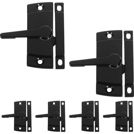 Lot de 6 sets de Verrous de Fenêtre Coulissante Style Américain Loquet en Croissant en Plastique Renforcé Noir Fixation Droite à Trou Moyen Sécurité pour Portes et Fenêtres