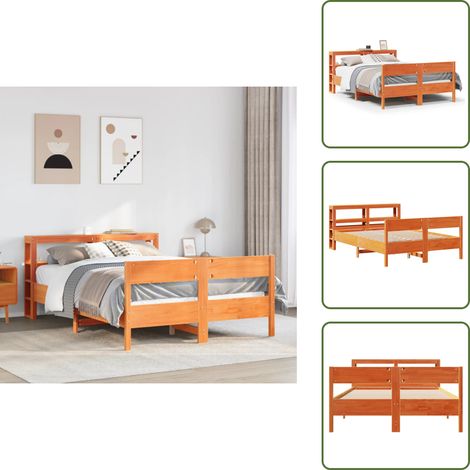 The Living Store Estructura de cama sin colchón madera maciza marrón 135x190 cm - Estructura de cama