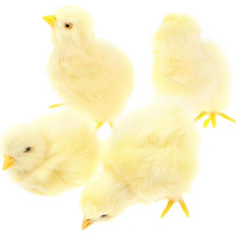 Valicud Lot de 4 Poussins en Peluche Créatifs, Cadeaux de Pendaison de Crémaillère, Décorations de Fête pour Le Bureau, Poussins de Pâques Jaunes (1/5)