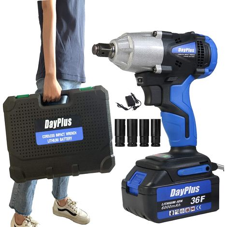 18V Cordless Impact Driver/Impact Wrench w/6000mAh Rechargeable Li-ion Battery, Socket, 460Nm High Torque, Varible Speed Trigger, Forward Reverse Setting for Car Van Truck Spare Tyre Repair Tool (1/5)