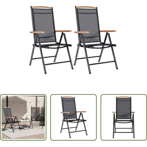 vidaXL Klappstühle -  Gartenstühle Klappbar 2 Stk. Aluminium und Textilene Schwarz (1/5)