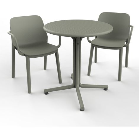 Set 2+1 sillas con brazos-mesa interior, exterior gris verdoso BINI-ONE garbar