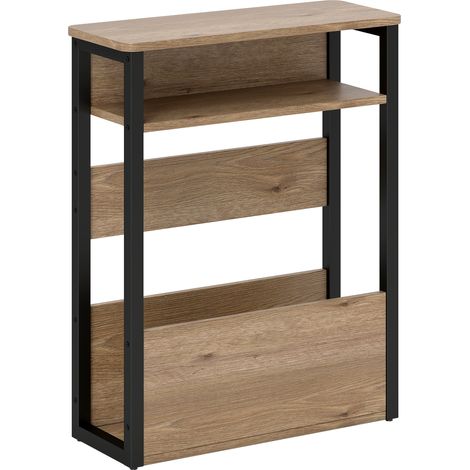 Tavolino da Soggiorno 46x18x58,5 cm in Stile Industriale con 2 Ripiani in Legno e Metallo Color Noce Scuro (1/5)