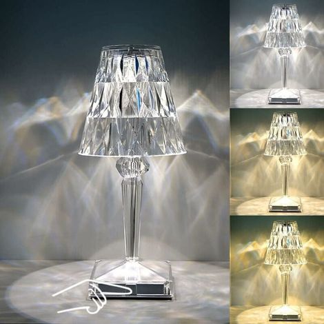 Crystal Table Lamp - Romantic Led Crystal Table Lamp with Touch Diamond, Acrylic Rechargeable Modern Style Crystal Bedside Lamp, Suitable for Bedroom, Living Room, Office, Bar, Wedding (1/5)