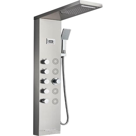 Ensemble de douche mitigeur thermostatique intelli Panneau de douche à lumière LED, ensemble de robinet de douche à affichage numérique cascade pluie, système de douche mitigeur de colonne de salle de (1/5)