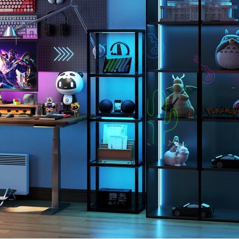 Lampe sur pied RGB avec étagères en verre, musique synchronisée, noire OKMYHOME (1/5)