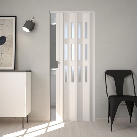 Innenraum Falttur in pvc 83x214 cm Mod. Maya Pastellweiss mit satiniertem Glas