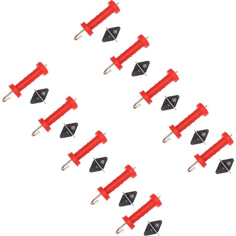 Poignées de portail pour clôture électrique 10 pièces, ABS rouge résistant chaleur/froid, 10 isolateurs inclus (1/5)