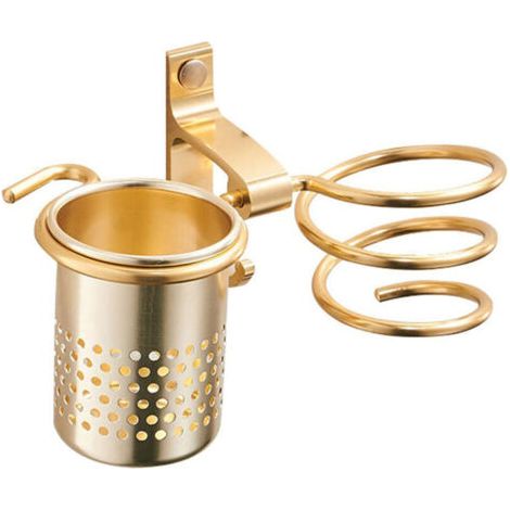 Support mural pour sèche-cheveux – Support suspendu design spiralé doré, rangement gain de place pour salle de bain, compatible avec tous les modèles (1/5)