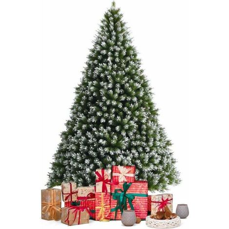 GOPLUS 150/180CM Sapin de Nol Artificiel de Flacon de Neige avec 800/1200 Branche Neige en PVC,Arbre de Nol Artificiel Base en Métal, Décoration Fête Arbre de Nol (150CM) (1/5)