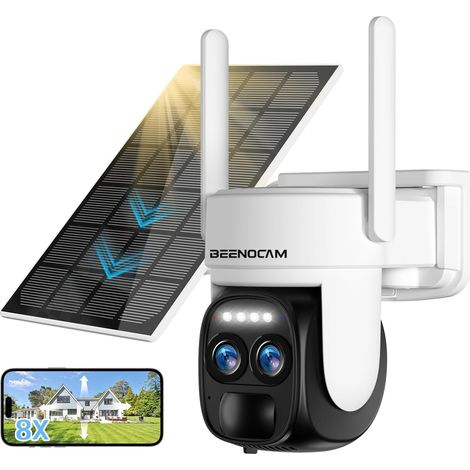 [8X Zoom Hybride] 4K 5Dbi Camera Surveillance WiFi Exterieure sans Fil Solaire360°PTZ Caméra IP Batterieavec Panneau SolaireDétection Humaine AIVision Nocturne CouleurSirèneAudio Bidirectionnel