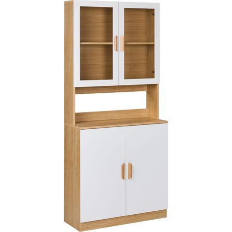 Armoire Décorative avec Étagères et Cabinet Vitrine en Verre et MDF Blanc Cygnet