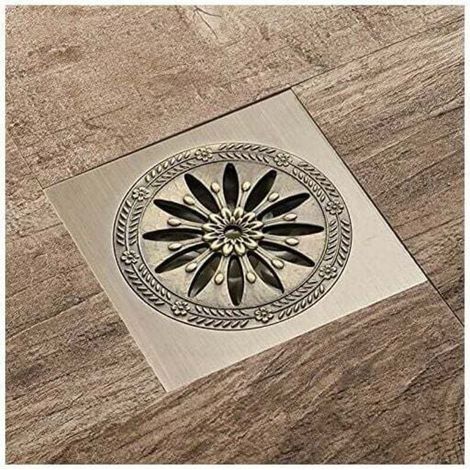 Antique Brass Drain de douche en laiton, Carré Siphon de Sol Anti-odeur Grille Douche pour Salle de Bain Grand Calibre 10 x 10 cm, Accessoires de salle de bain (1/4)