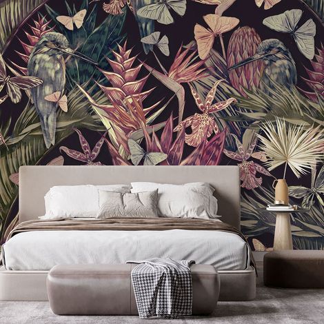 Papier peint panoramique - Fleurs Oiseaux - 130 cm x 87 cm (1/4)