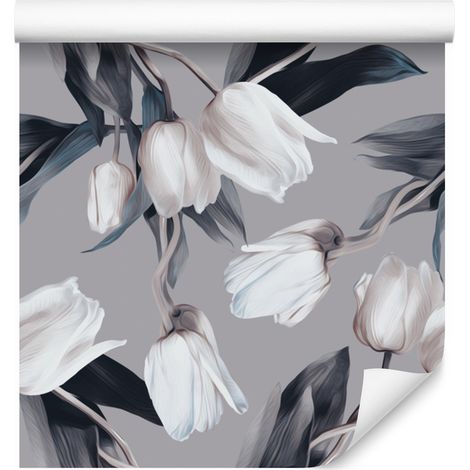 Carta da parati con tulipani dipinti per soggiorno e camera da letto, 50x1000 cm (1/5)