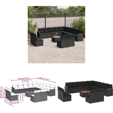 Salon de jardin avec coussins 14 pcs noir résine tressée - Ensemble Salon De Jardin - Meuble Extérieur - Jardin - Canapé D'extérieur - Set Salon - Home & Living (1/3)