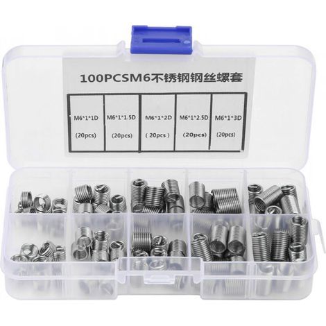 Filets Rapportés Type, 100pcs Inserts Filetés Auto-taraudeurs, M6 Insert fileté, d'inserts de filetage en fil hélicoïdal en acier inoxydable (1/5)