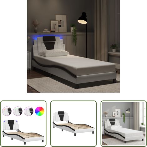 LED-Leiste - Bettgestell "Viana" mit LED ohne Matratze Weiß und Schwarz 90x200 cm (1/5)