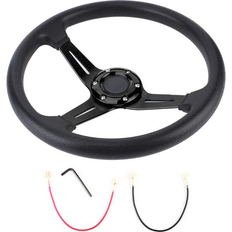 Volant de voiture universel 14 pouces, cuir PU, alliage d'aluminium avec bouton de klaxon modifié noir