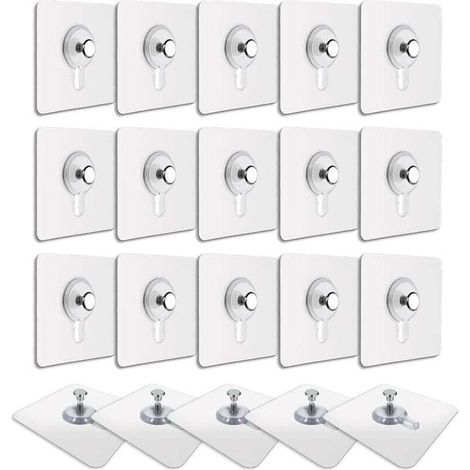20 Pcs Accroches Tableau sans Percer, Fixation Cadre sans Percer, Accroche Cadre sans Percer Adhesif Imperméable Amovible Autocollant Anti-trace, Crochet Tableau Adhésif Transparent (1/5)
