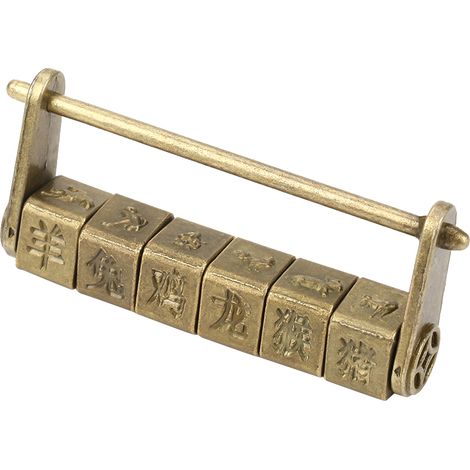 Serrure à code décorative antique en zinc avec caractères chinois et signes du zodiaque (1/5)