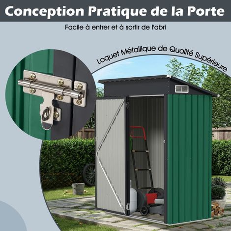 Abri de jardin vert en métal galvanisé avec toit incliné, porte battante et aérations pour jardin, cour et terrasse (1/5)