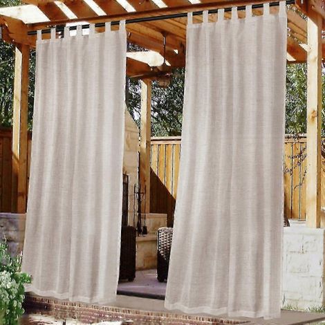 Rideaux d'extérieur en lin transparent imperméables pour terrasse, avec bande auto-adhésive amovible, couleur naturelle (1/4)