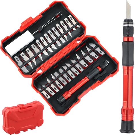 Cutter De Précision, Couteau Pour Loisirs Créatifsavec avec 29 Lame Scalpel Pour Découpe de Travail d'art Bricolage Modelisme Sculpture (Rouge) (1/5)