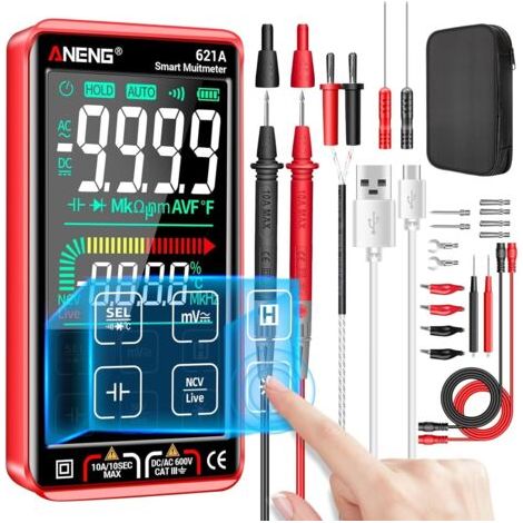Testeur de multimètre numérique Smart Touch TRMS Auto-Ranging 9999Counts VoltMeter d'amplificateur d'ohm rechargeable anti-brûlant avec NCV, courant DC / AC, tension, diodes de résistance, continuité, (1/5)