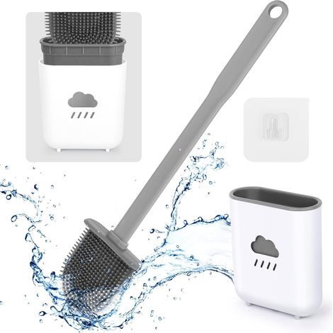 Brosse de Toilette- Brosse Silicone WC, Suspendu, avec Support à séchage Rapide pour Un Nettoyage en Profondeur, (Gris) (1/5)