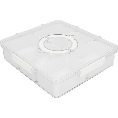 Portable Snackle Box Container 6 Grids Snack Box Organizer Divided Serving Tray with Lid for Kitchen Fruits Candy White (1/5)