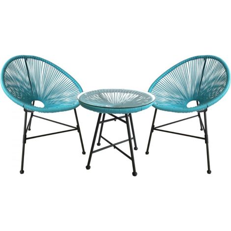 Gartenmöbel-Set mit 2 runden Sesseln und einem blauen Couchtisch ACAPULCO