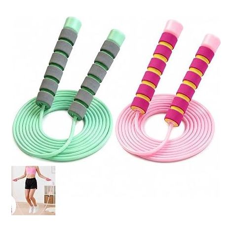 Springseil, 2,8 m verstellbares Springseil mit Schaumstoffgriffen - Spiele, Sport, Indoor- und Outdoor-Aktivitäten (Pink+Grün) (1/5)