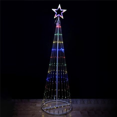 HIGH-TECH ALBERO 3D CON 262 MICROLED H200 CM LUCI MULTICOLOR PUNTA A FORMA DI STELLA CASCATA DI LUCE (1/2)
