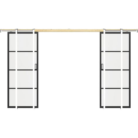 Porte coulissante double avec système à galandage - aluminium et verre trempé dépoli - 2 x H205 x L93 cm - SINCA II
