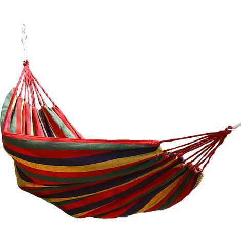 Hamac extérieur relaxant en coton polyester jusqu'à 440.9 lbs anti-basculement pliable pour camping terrasse jardin multicolore 190x100 cm (1/4)