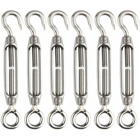 6 Pcs Tendeur De Fil Tendeur M4 En Acier Inoxydable Réglable Crochet De Ridoir Et Oeil Ensemble Heavy Duty (1/4)
