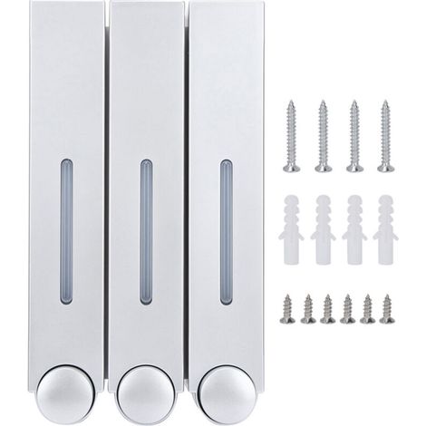 Wall-mounted liquid shower soap dispenser, three-head shampoo dispensers for hotel bathrooms, silver cups 6028 (1/5)