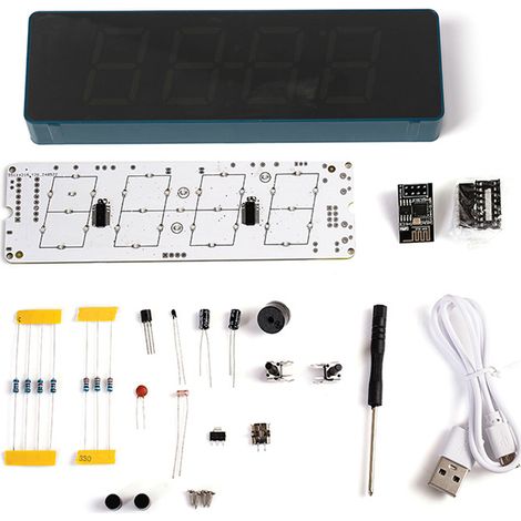 Kit d'horloge WiFi colorée IoT ESP8266 intelligent ensemble de pièces de soudure électronique DIY pratique synchronisation automatique de l'heure avec affichage et luminosité personnalisables (1/5)