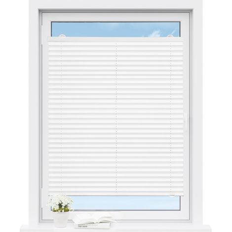 WOLTU Plissettata Solo con Ventose, Tenda Pieghevole Opaca, Bianco 90x130 cm