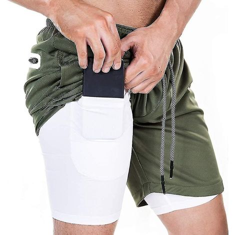 Short de sport 2 en 1 pour homme, idéal pour la course, la salle de sport et l'entraînement. Séchage rapide. Taille XL. Vert. (1/4)