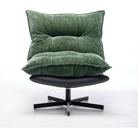 Poltrona relax girevole con schienale reclinabile a 360°, ciniglia verde e base in metallo HOMVRA (1/5)