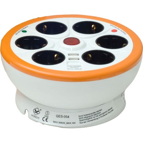 Garza Office Power - Regleta Base múltiple con 6 tomas, 2 USB, interruptor y guardacable. Blanco
