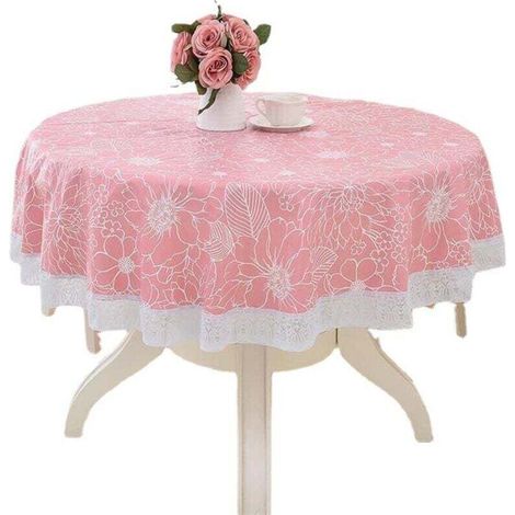 Runde, fleckenabweisende PVC-Tischdecke, pflegeleicht, elegantes Muster für Esszimmer, Party, Garten, Picknick (Rosa, 137 cm) - Crezuo (1/3)