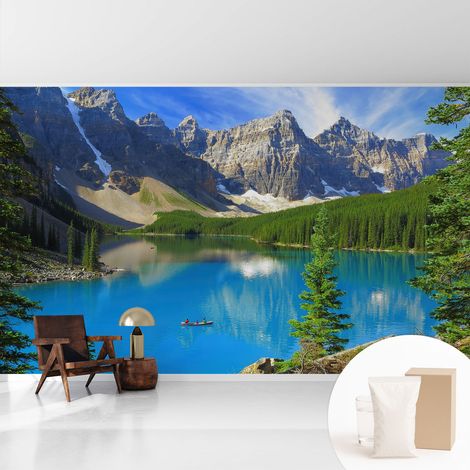 Papier peint intissé décoratif pour chambre et salon Design moderne à poser facilement - Colle incluse gratuite Lac de montagne 416x254 cm (1/5)
