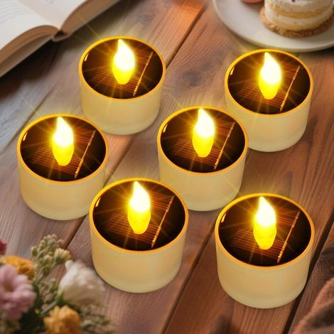 Lot de 6 Bougie chauffe-plat solaire, LED vacillante, étanche IP65, rechargeable, extérieur jardin mariage (1/5)